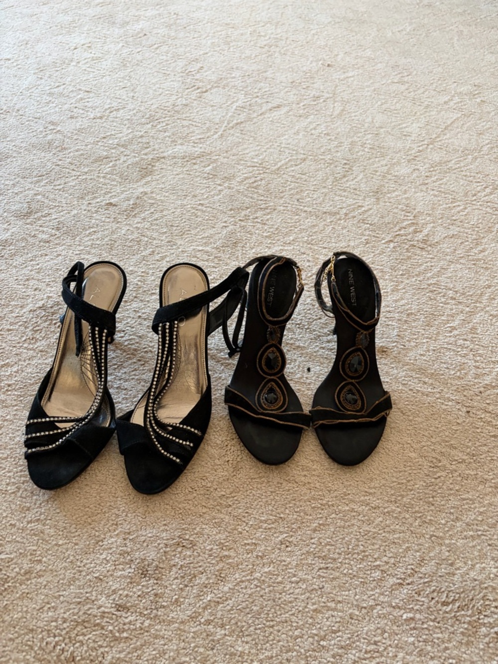 Nine  West Black Beaded T-Strap Heels